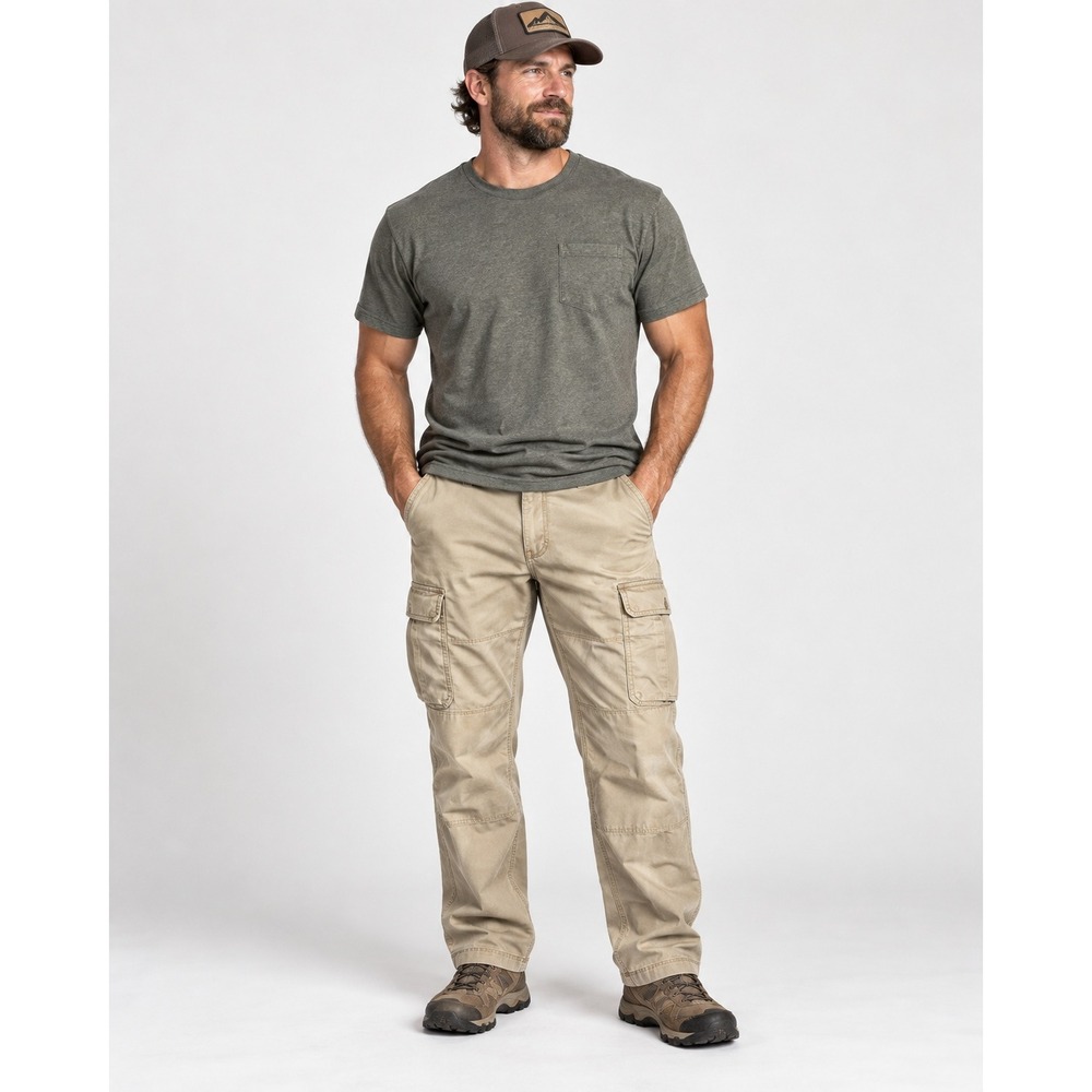 Duluth Trading Co Fire Hose Cargo Pants Mens 38x30 Khaki Tan Cotton Workwear